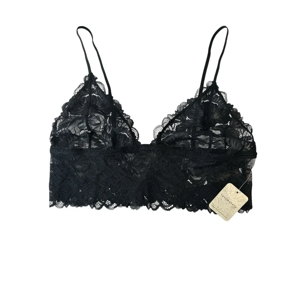 New Free People Bralette‎ Women's Medium Black Everyday Lace Longline Stretch - Picture 3 of 9